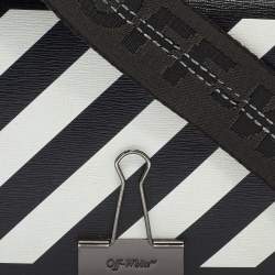 Pre Owned Off-White Black/White Diagonal Print Leather Mini Binder Clip Crossbody Bag