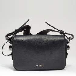 Pre Owned Off-White Black/White Diagonal Print Leather Mini Binder Clip Crossbody Bag