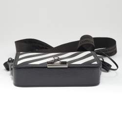 Pre Owned Off-White Black/White Diagonal Print Leather Mini Binder Clip Crossbody Bag