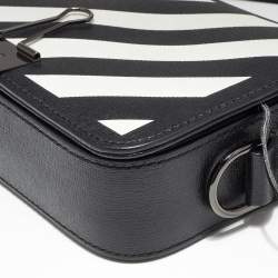 Pre Owned Off-White Black/White Diagonal Print Leather Mini Binder Clip Crossbody Bag