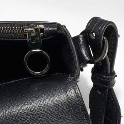 Pre Owned Off-White Black/White Diagonal Print Leather Mini Binder Clip Crossbody Bag