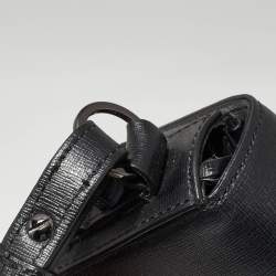 Pre Owned Off-White Black/White Diagonal Print Leather Mini Binder Clip Crossbody Bag