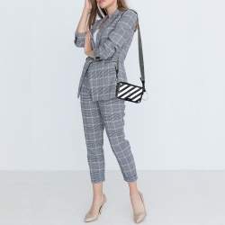 Pre Owned Off-White Black/White Diagonal Print Leather Mini Binder Clip Crossbody Bag