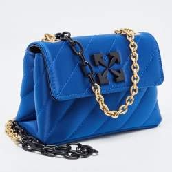 Pre Owned Off-White Blue Quilted Satin Jackhammer 17 Shoulder Bag