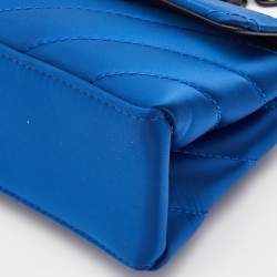 Pre Owned Off-White Blue Quilted Satin Jackhammer Shoulder Bag