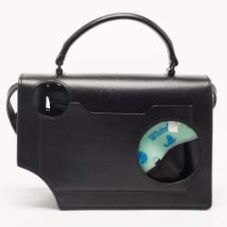 Pre Owned Off-White Black Leather Jitney Holes Flap Crossbody Bag