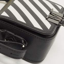 Pre Owned Off-White Black/White Diagonal Striped Leather Baby Flap Crossbody Bag