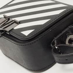 Pre Owned Off-White Black/White Diagonal Striped Leather Baby Flap Crossbody Bag