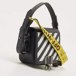 Pre Owned Off-White Black/White Diagonal Striped Leather Baby Flap Crossbody Bag