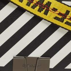 Pre Owned Off-White Black/White Diagonal Striped Leather Baby Flap Crossbody Bag