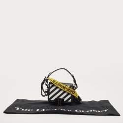 Pre Owned Off-White Black/White Diagonal Striped Leather Baby Flap Crossbody Bag