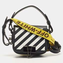 OFF-WHITE Binder Clip Bag Diag Mini Black White Yellow in Saffiano Leather  with Gunmetal - US