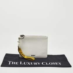 Pre Owned Off-White White/Black Leather Double Flat Wristlet Pouch