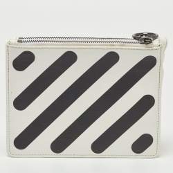 Pre Owned Off-White White/Black Leather Double Flat Wristlet Pouch
