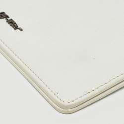 Pre Owned Off-White White/Black Leather Double Flat Wristlet Pouch