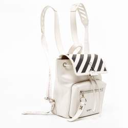 Pre Owned Off-White White/Black Leather Diag Drawstring Backpack
