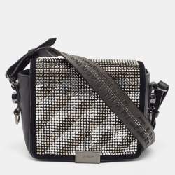 Off-White Black Grained Leather Sculpture Binder Clip Crossbody