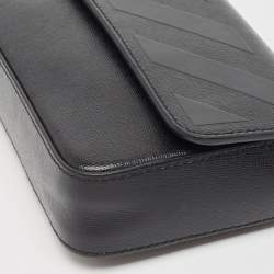 Pre Owned Off-White Black Leather Flap Wristlet Clutch