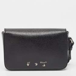 Pre Owned Off-White Black Leather Flap Wristlet Clutch