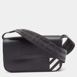 OFF-WHITE c/o Virgil Abloh Black/White Leather Flap Crossbody Bag