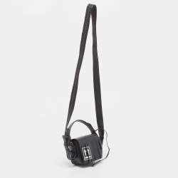 Pre Owned Off-White c/o Virgil Abloh Black Leather Mini Binder Clip Fringe Crossbody Bag