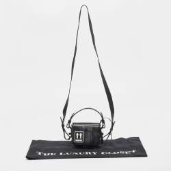 Pre Owned Off-White c/o Virgil Abloh Black Leather Mini Binder Clip Fringe Crossbody Bag