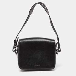 Pre Owned Off-White Black Leather Binder Clip Crossbody Bag