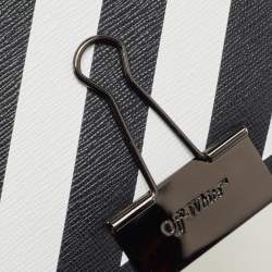 Pre Owned Off-White Black/White Diagonal Print Leather Mini Binder Clip Crossbody Bag