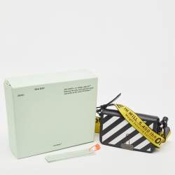 Pre Owned Off-White Black/White Diagonal Print Leather Mini Binder Clip Crossbody Bag