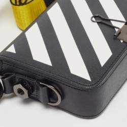 Pre Owned Off-White Black/White Diagonal Print Leather Mini Binder Clip Crossbody Bag