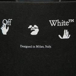 Pre Owned Off-White Beige/Black Straw and Leather Logo Print Commercial Tote