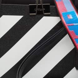 Pre Owned Off-White Black/White Diagonal Print Leather Binder Tote