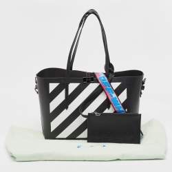 Pre Owned Off-White Black/White Diagonal Print Leather Binder Tote