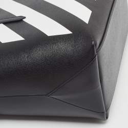 Pre Owned Off-White Black/White Diagonal Print Leather Binder Tote