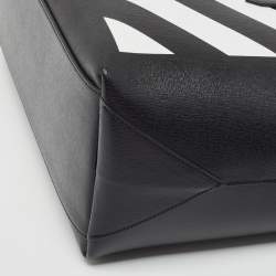 Pre Owned Off-White Black/White Diagonal Print Leather Binder Tote