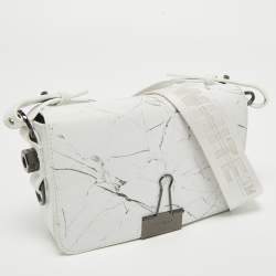 Pre Owned Off-White White Marble Leather Binder Clip Crossbody Bag