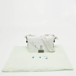 Pre Owned Off-White White Marble Leather Binder Clip Crossbody Bag