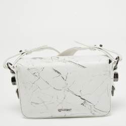Pre Owned Off-White White Marble Leather Binder Clip Crossbody Bag