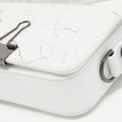 Pre Owned Off-White White Marble Leather Binder Clip Crossbody Bag