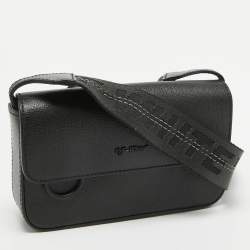 Off-White Black Leather Mini Flap Crossbody Bag