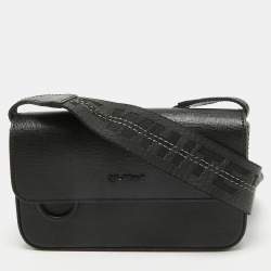 Off-White Black Leather Mini Flap Crossbody Bag
