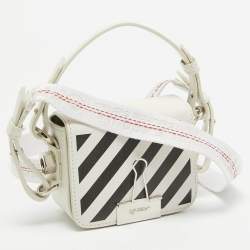 Off-White White/Black Leather Baby Binder Clip Crossbody Bag
