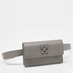 Pre Owned Off-White Grey Leather Jitney Belt Bag