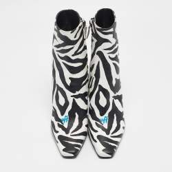 Off-White Black/White Zebra Print Leather Allen Booties Size 38