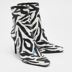 Off-White Black/White Zebra Print Leather Allen Booties Size 38
