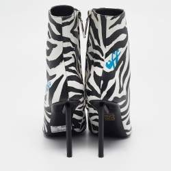 Off-White Black/White Zebra Print Leather Allen Booties Size 38