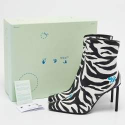 Off-White Black/White Zebra Print Leather Allen Booties Size 38