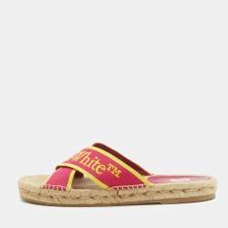Pre Owned Off-White Pink/Yellow Canvas Crisscross Flat Slides Size 38