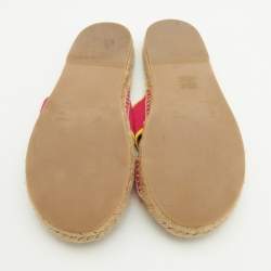 Pre Owned Off-White Pink/Yellow Canvas Crisscross Flat Slides Size 38