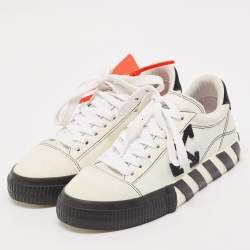 Off-White Black/White Suede Vulcanized Striped Low Top Sneakers Size 38